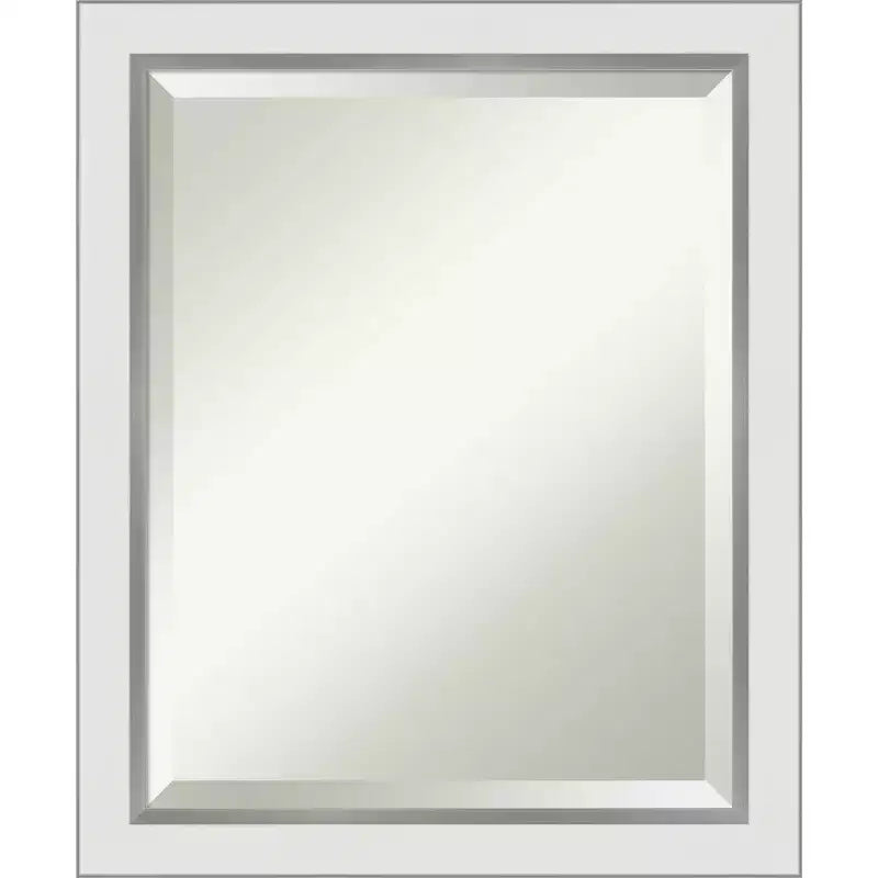Amanti Art 19" x 23" Eva Narrow Framed Wall Mirror Silver : Modern Beveled, No Assembly Required
