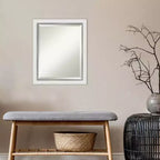 Miroir mural biseauté à cadre fin argenté, simple, finition mate