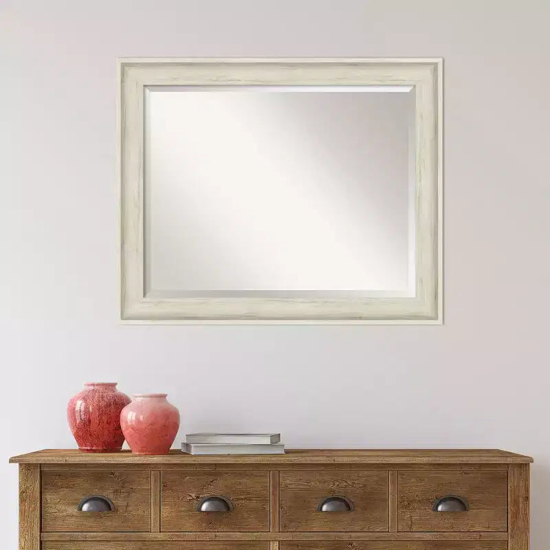 Miroir mural biseauté rectangulaire crème vieilli, 1 personne