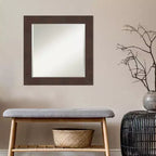 Miroir mural carré marron encadré, biseauté, pour 1