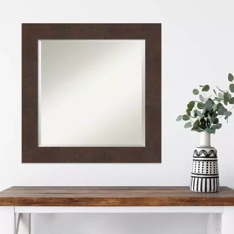 Miroir mural carré marron encadré, biseauté, pour 1