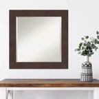 Miroir mural carré marron encadré, biseauté, pour 1