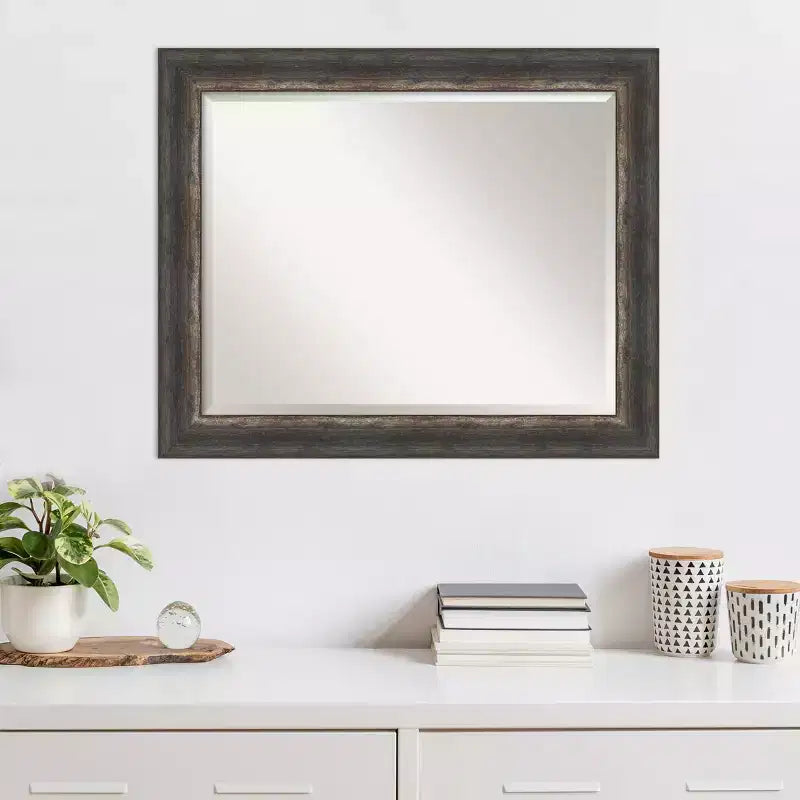 Miroir mural biseauté rustique vieilli marron, simple