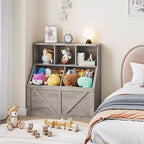 Bibliothèque et meuble de rangement pour jouets pour enfants, couleur blanc antique/gris/blanc, étagère ouverte à 3 niveaux avec 2 bacs, pour 1 enfant
