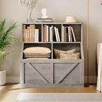 Bibliothèque et meuble de rangement pour jouets pour enfants, couleur blanc antique/gris/blanc, étagère ouverte à 3 niveaux avec 2 bacs, pour 1 enfant