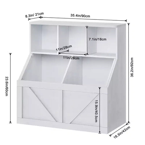 Bibliothèque et meuble de rangement pour jouets pour enfants, couleur blanc antique/gris/blanc, étagère ouverte à 3 niveaux avec 2 bacs, pour 1 enfant