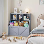 Bibliothèque et meuble de rangement pour jouets pour enfants, couleur blanc antique/gris/blanc, étagère ouverte à 3 niveaux avec 2 bacs, pour 1 enfant