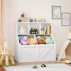 Bibliothèque et meuble de rangement pour jouets pour enfants, couleur blanc antique/gris/blanc, étagère ouverte à 3 niveaux avec 2 bacs, pour 1 enfant