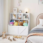 Bibliothèque et meuble de rangement pour jouets pour enfants, couleur blanc antique/gris/blanc, étagère ouverte à 3 niveaux avec 2 bacs, pour 1 enfant