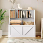 Bibliothèque et meuble de rangement pour jouets pour enfants, couleur blanc antique/gris/blanc, étagère ouverte à 3 niveaux avec 2 bacs, pour 1 enfant