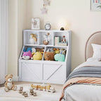 Bibliothèque et meuble de rangement pour jouets pour enfants, couleur blanc antique/gris/blanc, étagère ouverte à 3 niveaux avec 2 bacs, pour 1 enfant