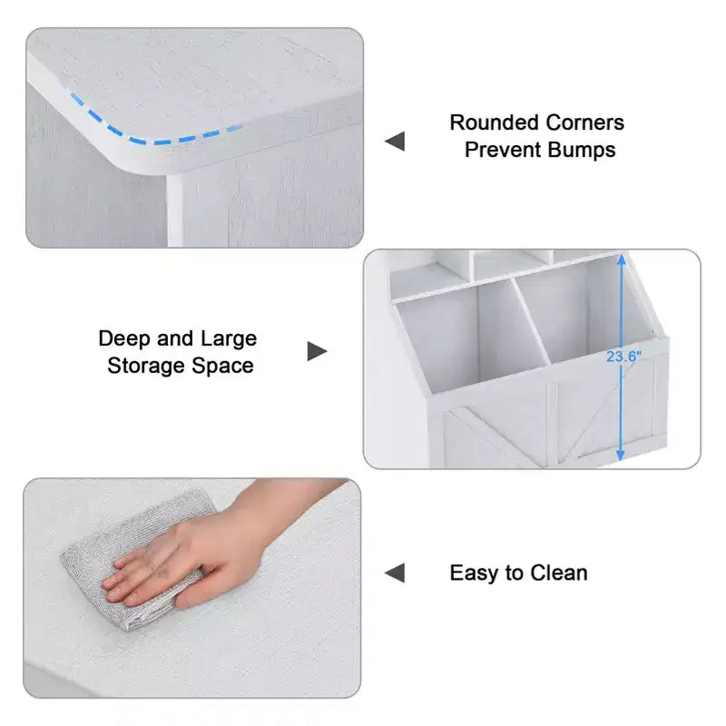 Bibliothèque et meuble de rangement pour jouets pour enfants, couleur blanc antique/gris/blanc, étagère ouverte à 3 niveaux avec 2 bacs, pour 1 enfant