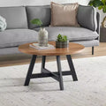 Table basse industrielle ronde en noyer et noir, 1 personne