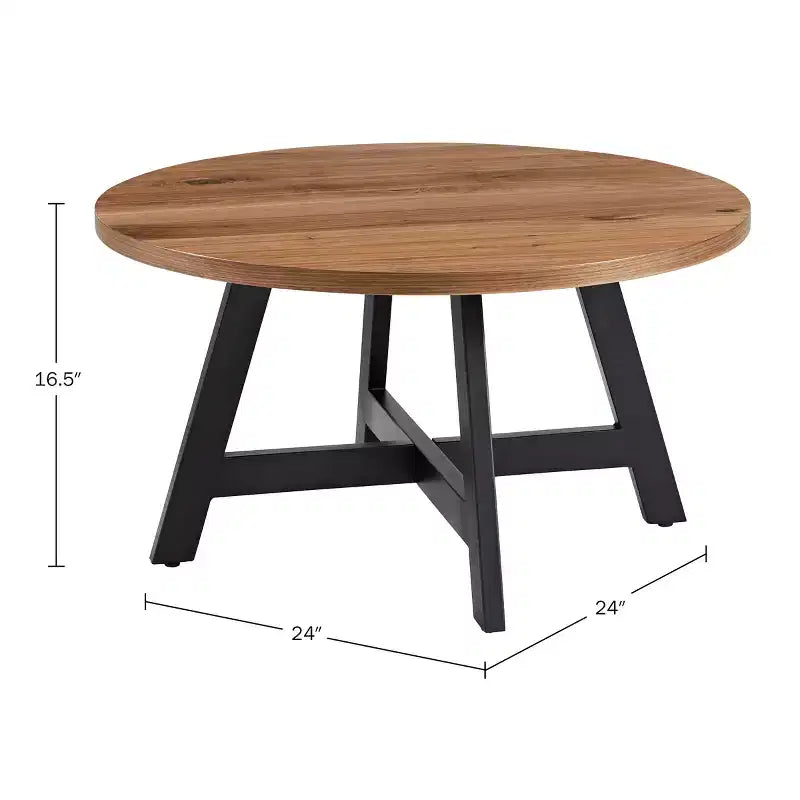 Table basse industrielle ronde en noyer et noir, 1 personne