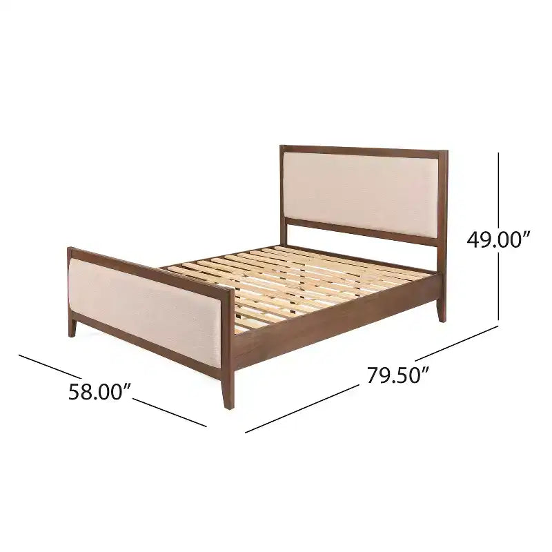 Cadre de lit plateforme rembourré beige avec tête et pied de lit – Grand lit / Très grand lit / Très grand lit californien