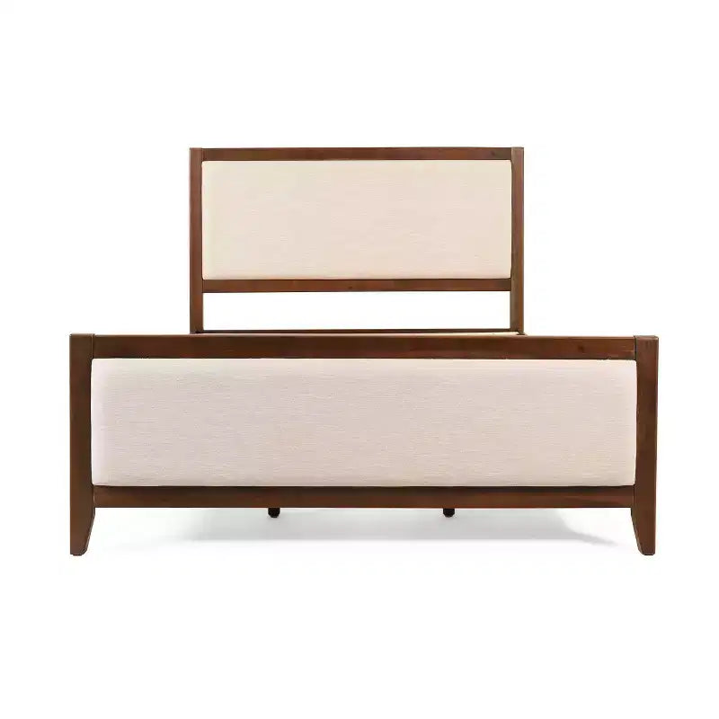 Cadre de lit plateforme rembourré beige avec tête et pied de lit – Grand lit / Très grand lit / Très grand lit californien