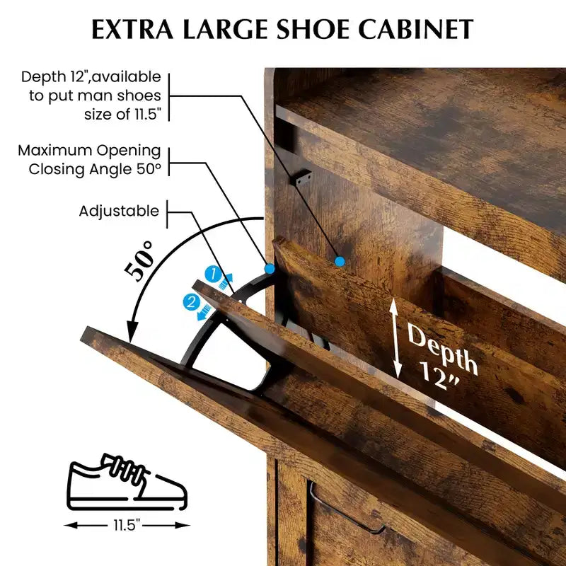 Meuble à chaussures autoportant avec 2 tiroirs basculants, Noir/Blanc/Rétro, Peut contenir 24 paires