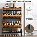Meuble à chaussures autoportant avec 2 tiroirs basculants, Noir/Blanc/Rétro, Peut contenir 24 paires