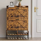 Meuble à chaussures autoportant avec 2 tiroirs basculants, Noir/Blanc/Rétro, Peut contenir 24 paires