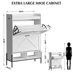 Meuble à chaussures autoportant avec 2 tiroirs basculants, Noir/Blanc/Rétro, Peut contenir 24 paires