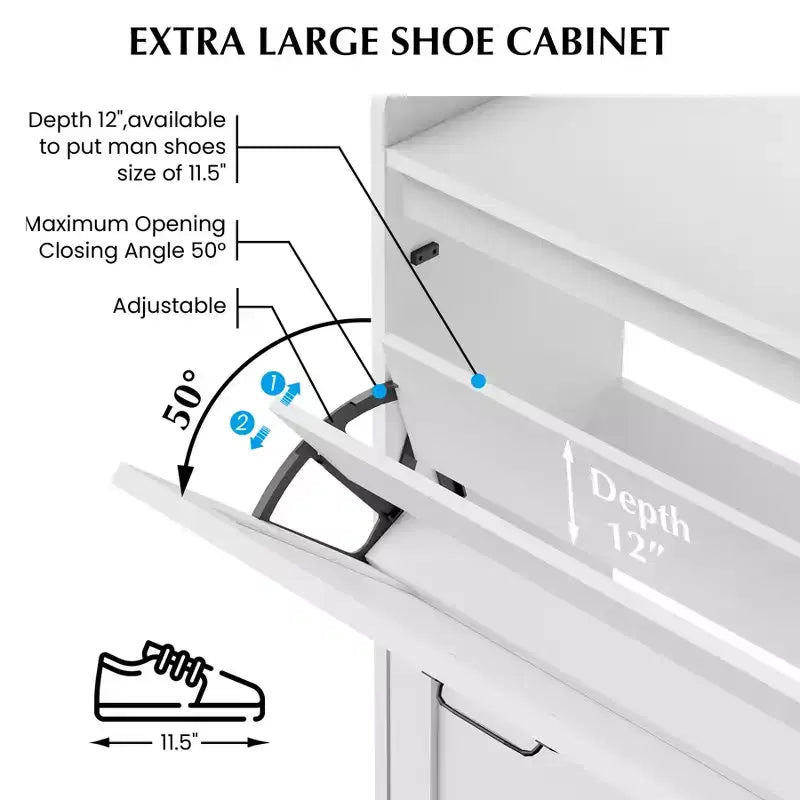 Meuble à chaussures autoportant avec 2 tiroirs basculants, Noir/Blanc/Rétro, Peut contenir 24 paires
