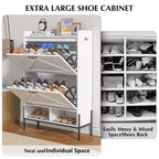Meuble à chaussures autoportant avec 2 tiroirs basculants, Noir/Blanc/Rétro, Peut contenir 24 paires