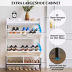 Meuble à chaussures autoportant avec 2 tiroirs basculants, Noir/Blanc/Rétro, Peut contenir 24 paires