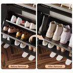 Meuble à chaussures autoportant avec 2 tiroirs basculants, Noir/Blanc/Rétro, Peut contenir 24 paires