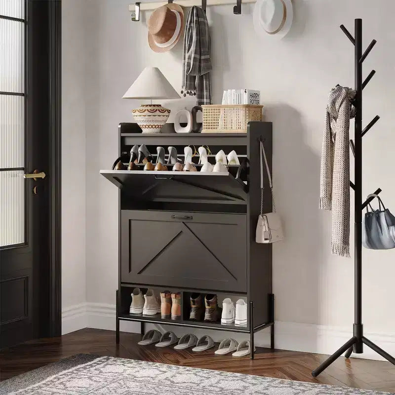 Shoe Rack with 2 Flip Drawers, Freestanding for Entryway, Front Door Entrance, Holds up to 24 Pairs of Shoes, Dry and Wet Separation
