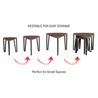 Tables gigognes en bois grainé marron et métal noir, lot de 3