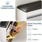 Banc à chaussures brun à 2 tiroirs basculants avec siège rembourré, peut contenir jusqu'à 8 paires