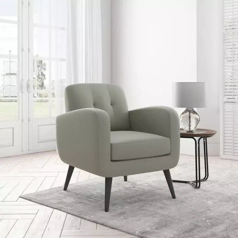 Fauteuil rembourré Mid-Century bleu/gris/jaune et expresso/naturel, 1 place