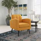 Fauteuil rembourré Mid-Century bleu/gris/jaune et expresso/naturel, 1 place