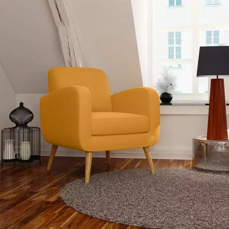 Fauteuil rembourré Mid-Century bleu/gris/jaune et expresso/naturel, 1 place