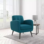 Fauteuil rembourré Mid-Century bleu/gris/jaune et expresso/naturel, 1 place