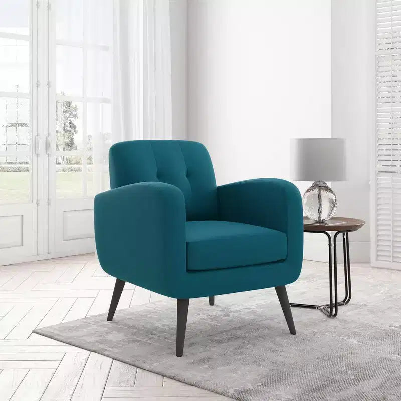 Fauteuil rembourré Mid-Century bleu/gris/jaune et expresso/naturel, 1 place