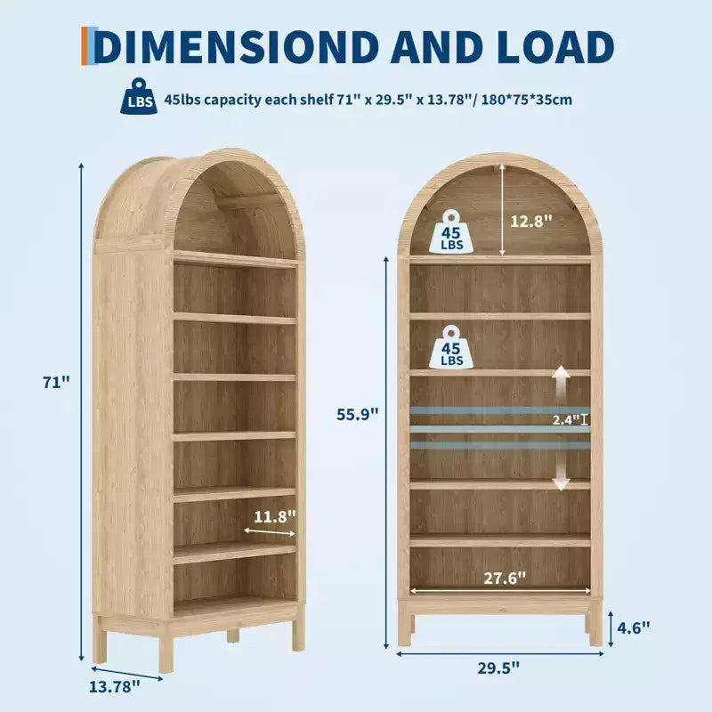 Étagère arquée 7 niveaux brun naturel, rangement ouvert, utilisateur unique