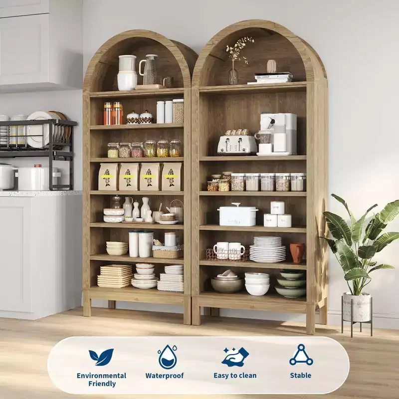 Étagère arquée 7 niveaux brun naturel, rangement ouvert, utilisateur unique