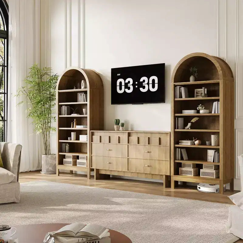 Étagère arquée 7 niveaux brun naturel, rangement ouvert, utilisateur unique