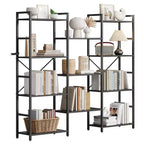 Étagère bibliothèque industrielle rustique noire/marron à triple colonne, 11 étagères ouvertes