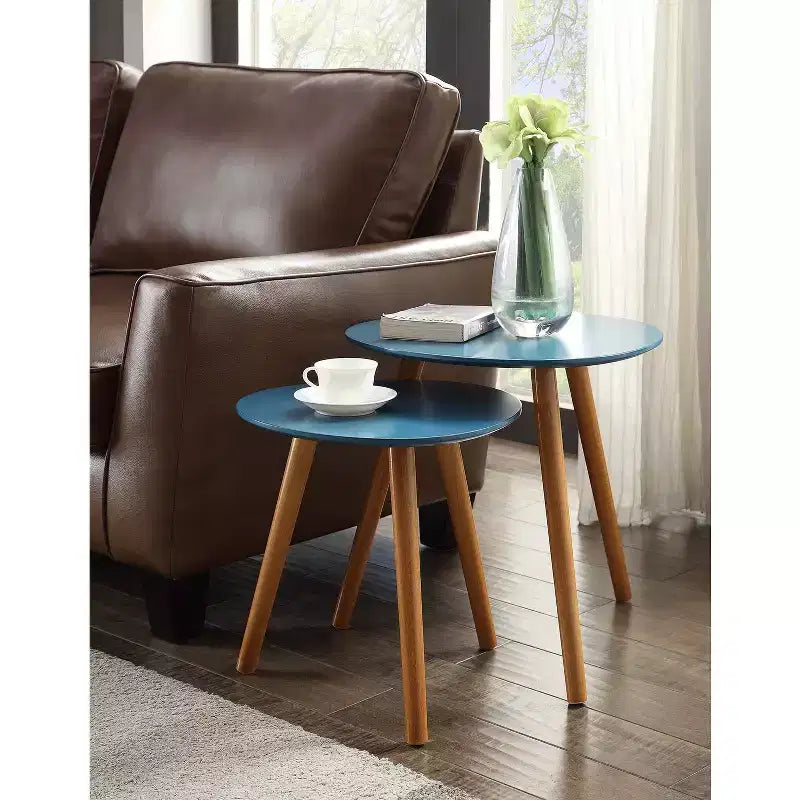 HomeStock Belmont Nesting End Tables, Mid Century Modern Style Two Piece Set with Solid Wood Legs, Compact Versatile Side Tables for Living Room