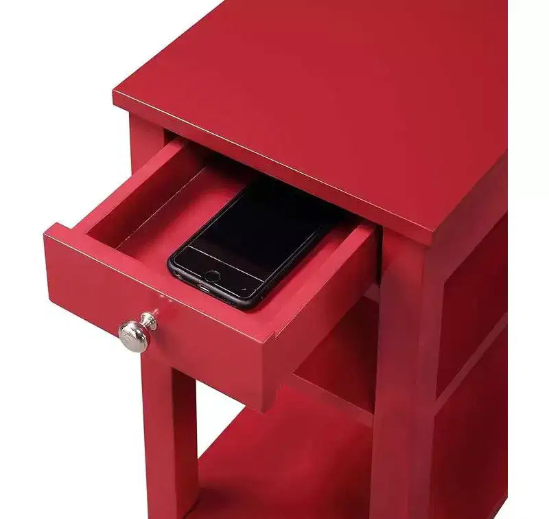 Table d'appoint à 3 niveaux rouge avec tiroir et étagères ouvertes