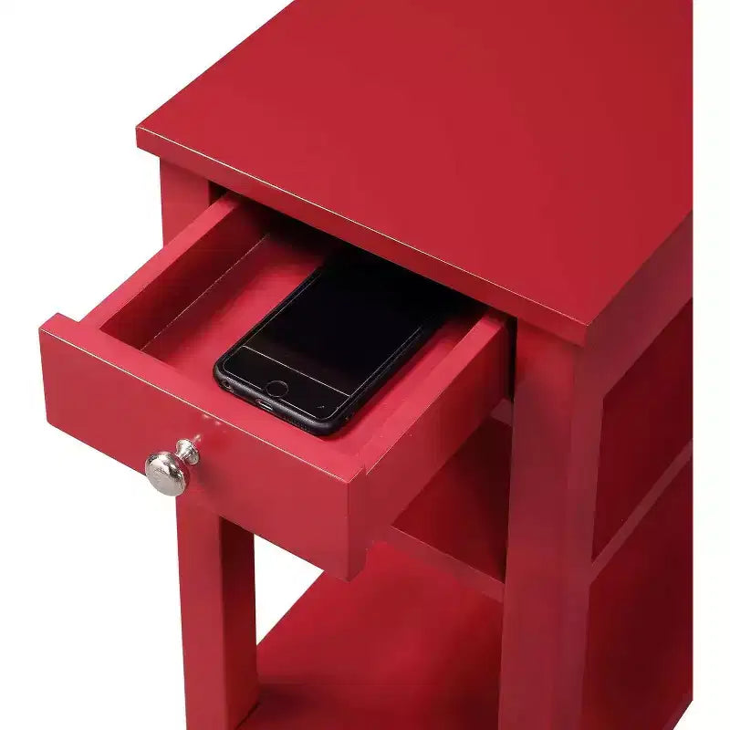 Table d'appoint à 3 niveaux rouge avec tiroir et étagères ouvertes