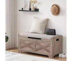 Banc de rangement relevable en lin naturel, style rétro, 1-2 personnes