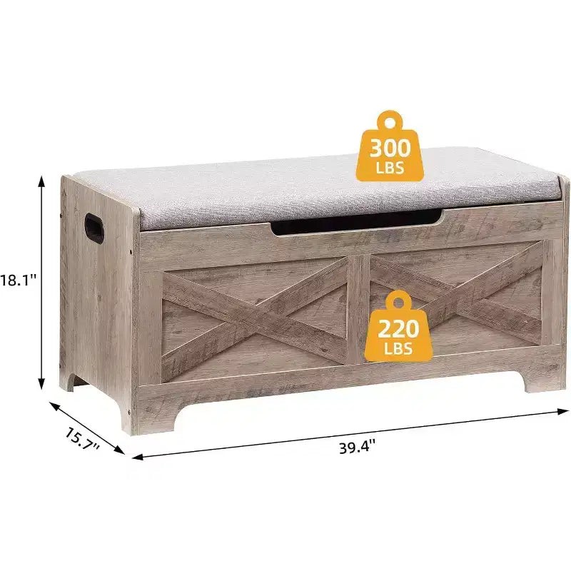 Banc de rangement relevable en lin naturel, style rétro, 1-2 personnes