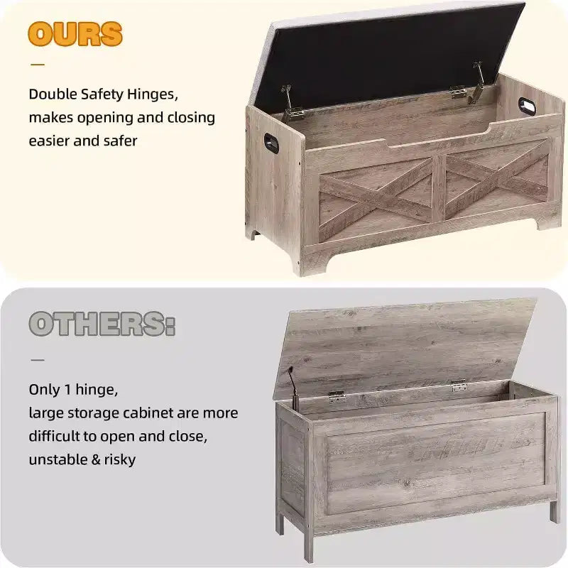 Banc de rangement relevable en lin naturel, style rétro, 1-2 personnes