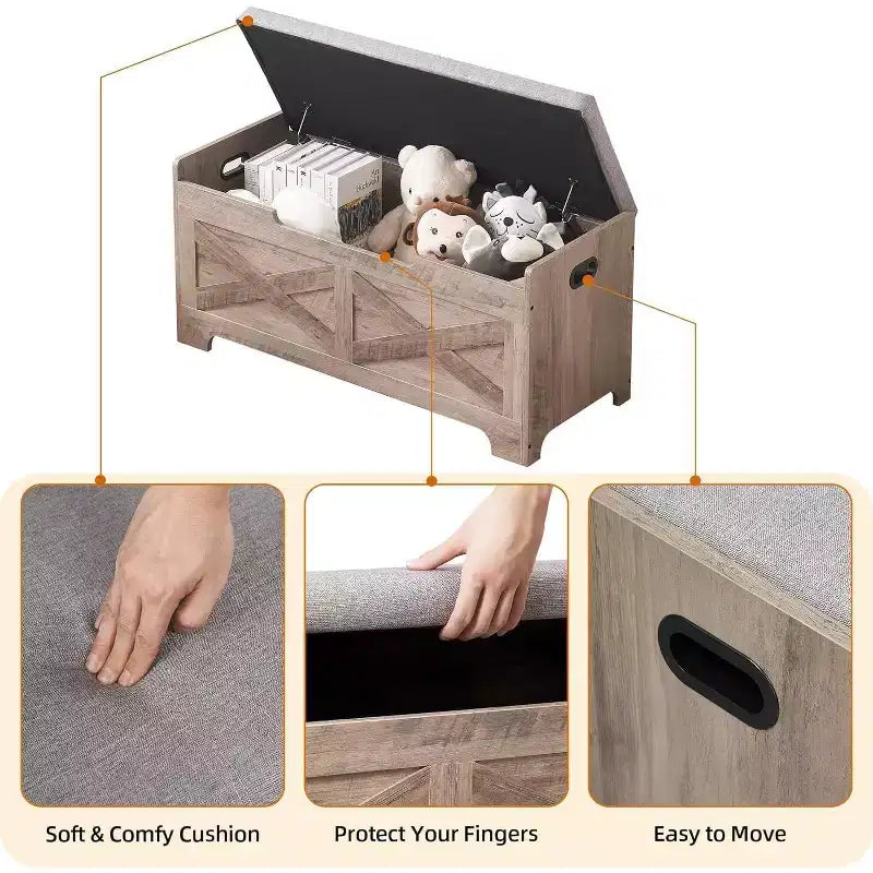 Banc de rangement relevable en lin naturel, style rétro, 1-2 personnes