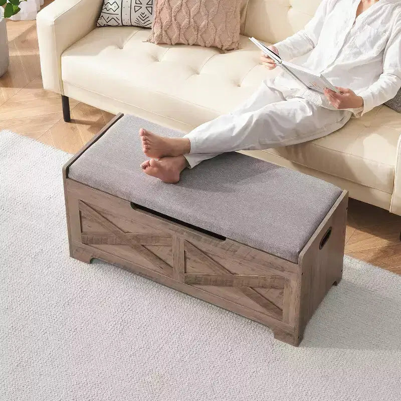 Banc de rangement relevable en lin naturel, style rétro, 1-2 personnes
