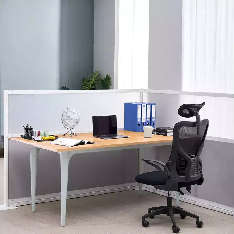 Séparateur de bureau gris à 2 panneaux avec fenêtres en acrylique dépoli