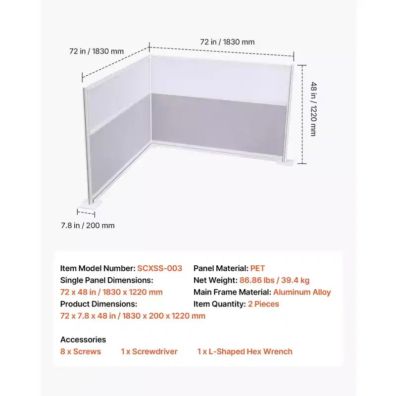 Séparateur de bureau gris à 2 panneaux avec fenêtres en acrylique dépoli